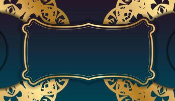 Blue gradient banner with abstract gold pattern and logo space vector