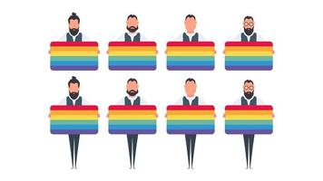 un conjunto de personas que sostienen la bandera lgbt. vector. vector