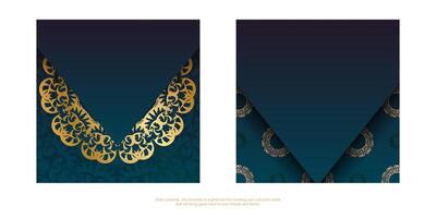 Flyer template with gradient blue color with greek gold pattern for your design. vector