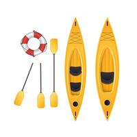 Single and double kayaks with double paddles. Top view of a canoe for fishing and tourism. , realistic style. vector