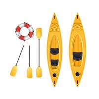 Kayaks simples y dobles con remos dobles. vista superior de una canoa para la pesca y el turismo. vector, estilo realista. vector