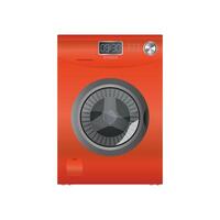 Red washing machine isolated on a white background. Realistic vector washing machine.