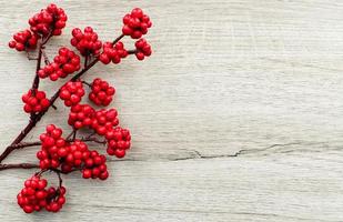 Christmas ornaments on wooden background. Top view with copy space for your text photo