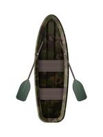 A boat with oars for fishing and tourism in hakki color. View from above. For kayaking and rowing. Realistic style. illustration isolated on white background. vector