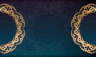 Blue gradient banner with greek gold ornaments and text space vector