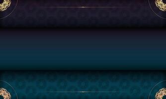 Blue gradient banner with greek gold pattern for design under the text vector