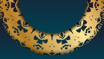 Blue gradient banner with golden mandala pattern and logo space vector