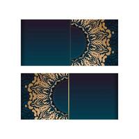 Greeting card template with gradient blue color with Indian gold ornaments prepared for printing. vector