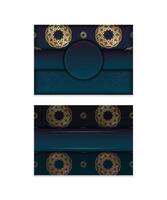 Flyer template with gradient blue color with abstract gold pattern for your design. vector