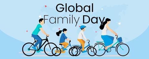 feliz día mundial de la familia con vacaciones familiares activas en bicicleta. vector