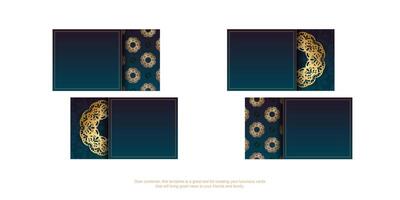 Gradient blue business card with luxurious gold ornaments for your business. vector