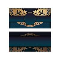 Flyer template with gradient blue color with vintage gold pattern for your congratulations. vector