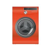 Red washing machine isolated on a white background. Realistic vector washing machine.