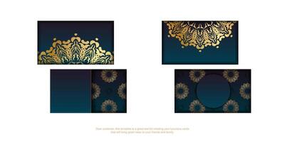 Gradient blue business card with luxurious gold pattern for your contacts. vector