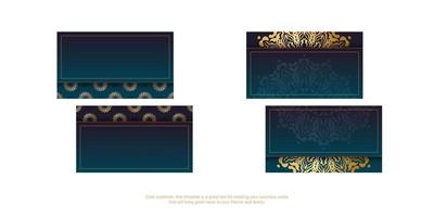 Gradient blue business card with luxury gold pattern for your personality. vector