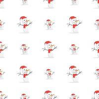 Seamless pattern with a snowman in a red hat and scarf. Suitable for postcards, backgrounds and posters. illustration. vector