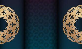 Blue gradient banner with mandala gold pattern for logo design vector