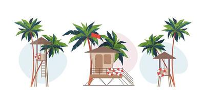 Set Beach lifeguard tower to save drowning people. For banners. Isolated. Vector illustration