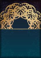 Brochure template with gradient blue color with mandala gold ornament for your design. vector