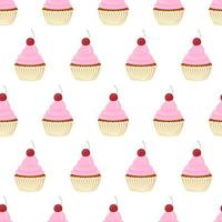 patrón sin fisuras con diferentes cupcakes sobre un fondo blanco. vector