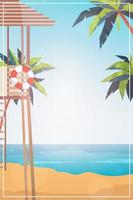 Beach with lifeguard post in cartoon style. Vertical banner Vector. vector