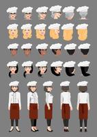 Professional Woman Chef cartoon character in uniform wear and Diverse Chef for animation design vector collection
