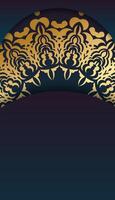 Blue gradient banner with vintage gold pattern and space for your logo or text vector
