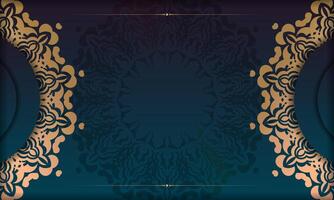 Gradient blue background with indian gold pattern and place under your text vector