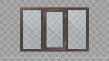 Dark brown metal-plastic window with transparent glasses. Modern window in a realistic style. Vector. vector