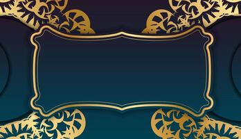 Blue gradient banner with greek gold pattern for design under your logo vector