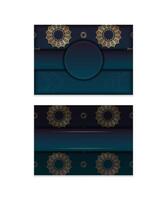 Template Greeting Brochure with gradient blue color with vintage gold pattern for your brand. vector