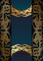 Brochure template with gradient blue color with mandala gold pattern for your congratulations. vector