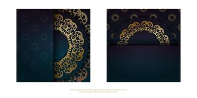 Flyer template with blue color gradient with greek gold pattern for your brand. vector