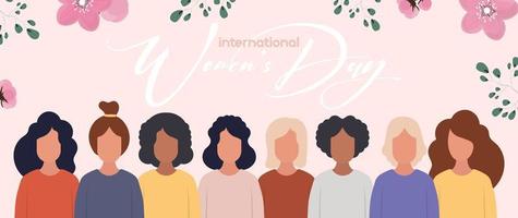 día mundial de la mujer. estandarte rosa con flores sobre el tema del día de la mujer. banner listo. vector. vector