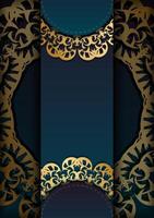 Greeting card template with gradient blue color with luxurious gold pattern prepared for printing. vector