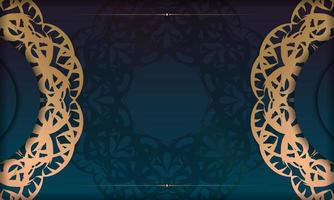 Blue gradient banner with mandala gold pattern for design under the text vector