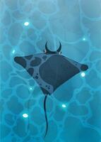 A cartoon stingray swimming in the ocean vector