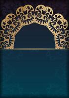 Greeting card template with blue color gradient with luxurious gold ornaments for your brand. vector