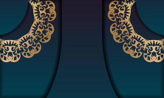 Golden curtains with lace pattern on blue background vector