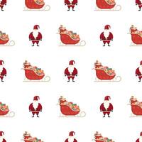 Seamless pattern with red sledges and santa claus. Festive pattern. Suitable for postcards, backgrounds, books and posters. Vector illustration.