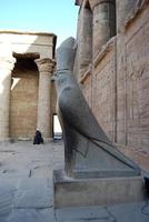 Ancient Egyptian statue of God Horus at the Temple of Edfu. Nubia, Egypt photo