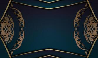 Blue gradient banner with mandala gold ornament for design under the text vector