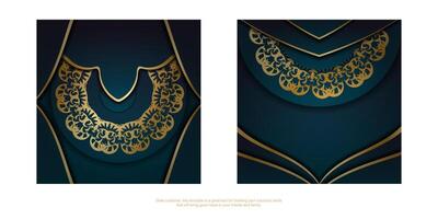 Gradient blue gradient flyer template with greek gold pattern prepared for typography. vector