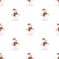 Seamless pattern with a snowman in a red hat and scarf. Suitable for postcards, backgrounds, books and posters. Vector