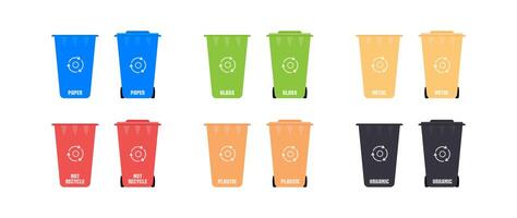 A set of trash containers. Waste sorting. Trash can icon. Vector. vector