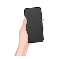 Hand holding a black smartphone with blank screen vector