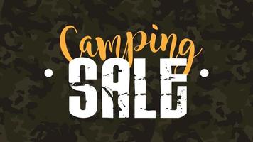 Camping sale banner. Beautiful lettering on a khaki background. For promotions and promotions on tourism and camping. Vector. vector