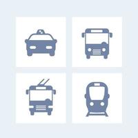 iconos de transporte de la ciudad, vector de transporte público, icono de autobús, señal de metro, taxi, pictogramas de transporte público, icono aislado de autobús