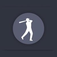 Baseball icon, baseball player at bat flat icon, vector illustration