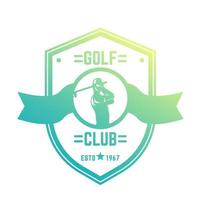 Golf club vintage logo, emblem with golfer swinging club on white, vector illustration